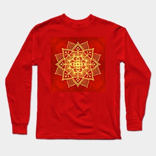 Gold and Red Floral Mandala Long Sleeve T-Shirt